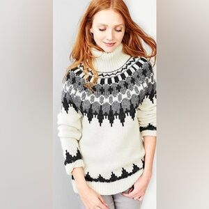 GAP Fair Isle Neutral Cream Gray Black Alpaca Wool Turtle Neck Sweater Size XS